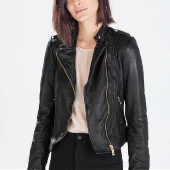 (Sold) Zara Lamb Skin Leather Jacket Rose Gold Sz XS - Picture 1 of 4